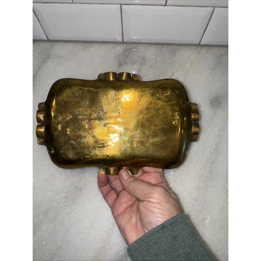 VTG SULEYMAN DONDURMACI ANKARAHAMMERED BRASS TRAY TURKEY TURKISH MAP DENIZ OLA51